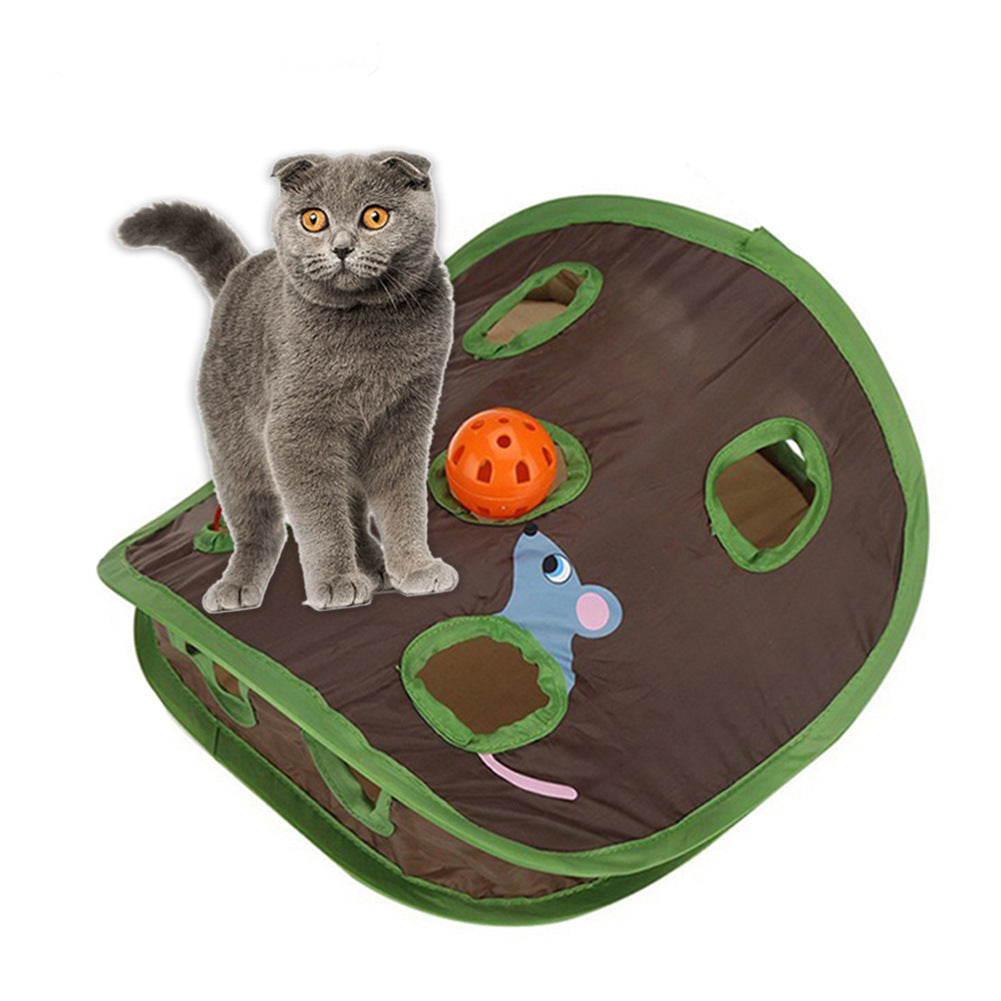 Cute Pet Cat Interactive Hide Seek Game 9 Holes Tunnel Mouse Hunt Intelligence Toy Pet Hidden Hole Kitten Foldable Toys