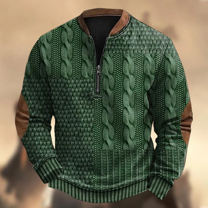 Printed Men's 3D Half Placket Zipper Sweater