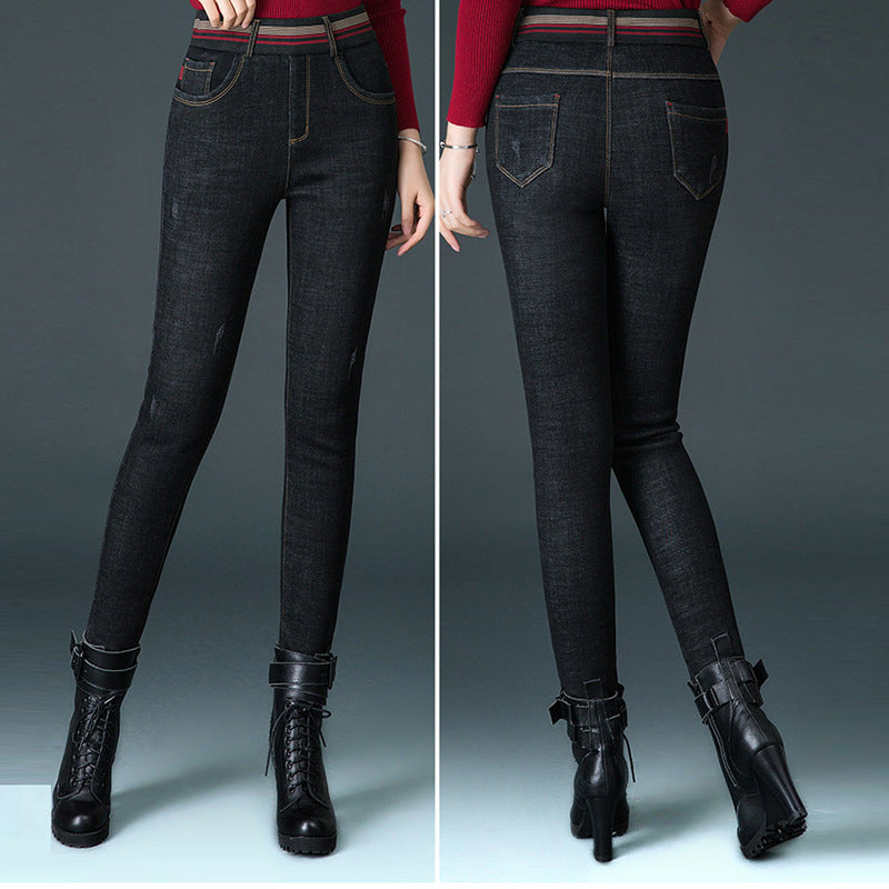 Women's winter plush thick jeans