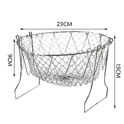 Stainless Steel Deep-fried Large Noodle Kitchen French Fries Tools Drain Basket Household Leak Net Spoon Folding Filter