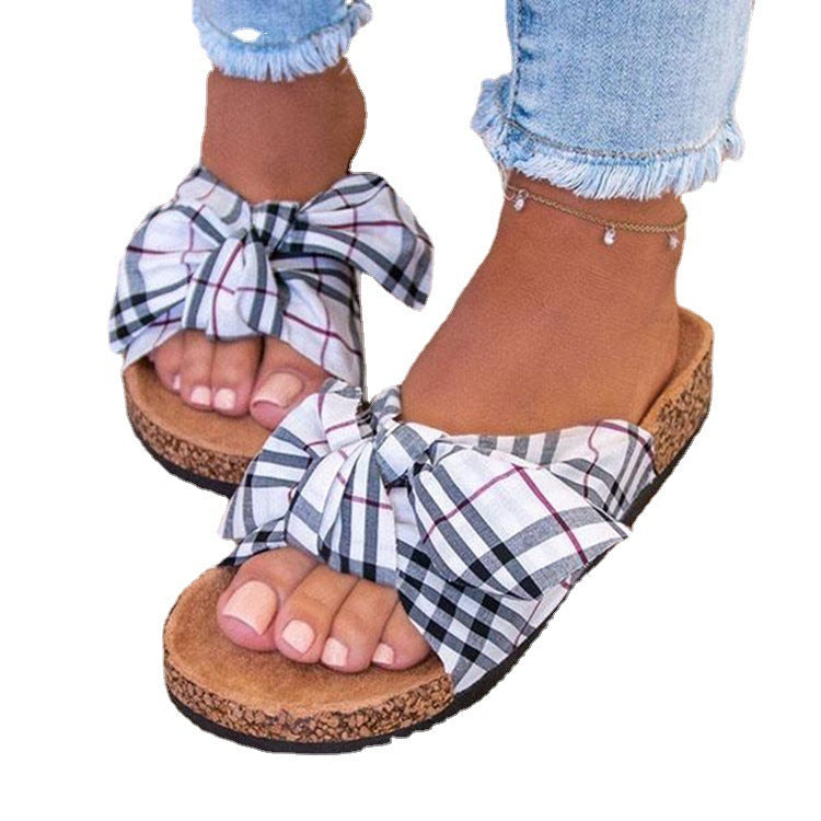 Sommer-Damen-Stützschuhe, Schleife, flacher Boden, Leopardenmuster, afrikanische Sandalen