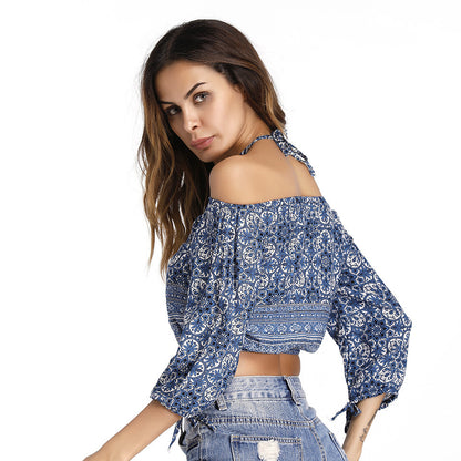 Printed strapless blouse