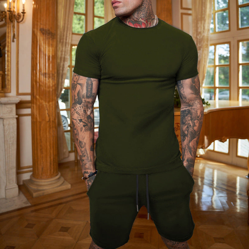 Männer Mode Einfarbig Kurzarm Shorts Set