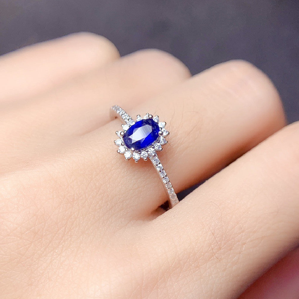 Natural Sapphire Stone Ring S925