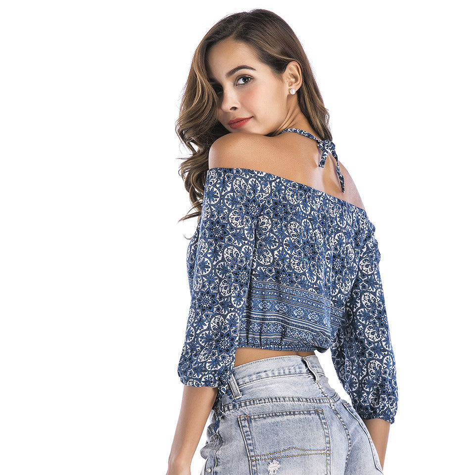 Printed strapless blouse