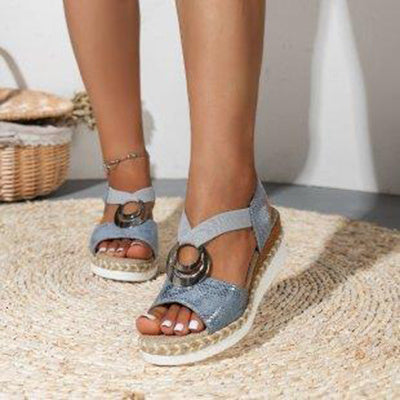 Damen Peep Toe Serpentine Wedges Sandalen mit Kreis-Design Casual Sommerschuhe