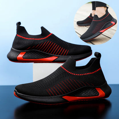 Fashion Mesh Sock Shoes With Striped Design Men Outdoor Breathable Slip-on Sneakers Csuale Lightweight Running Sports Shoes