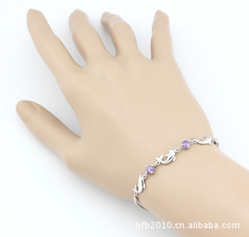 925 sterling silver bracelet dolphin amethyst bracelet, short silver jewelry for women