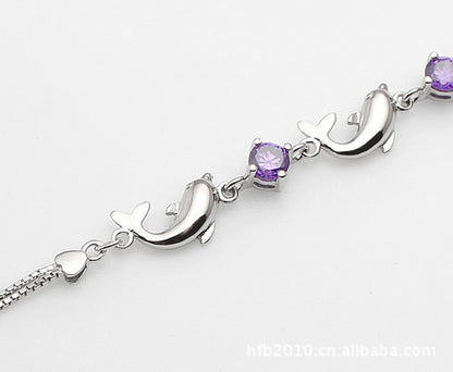 925 sterling silver bracelet dolphin amethyst bracelet, short silver jewelry for women