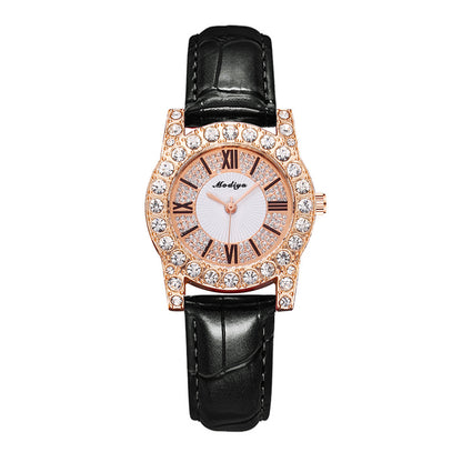 Women's Korean-style Diamond-embedded Creative Watch With Roman Scale