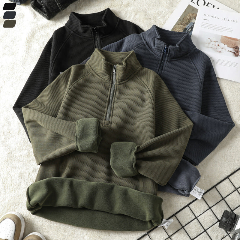 Fashion Stand-collar Fleece Sweatshirt Winter Warm Long Sleeve Top Men's Clothing