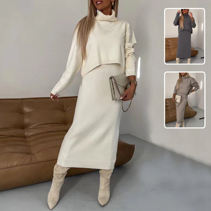 Rollkragen Pullover Und Ärmelloses Langes Kleid