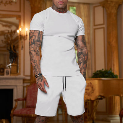 Männer Mode Einfarbig Kurzarm Shorts Set