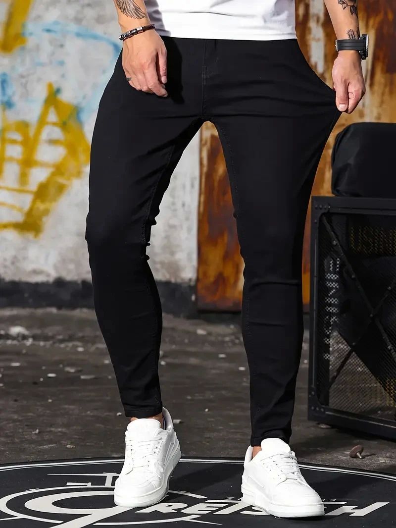 Man Pants Retro Washing Zipper Sretch Jeans Casual Slim Fit