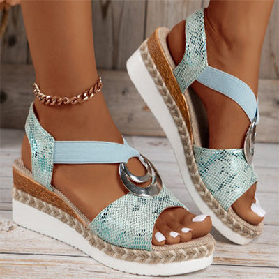 Damen Peep Toe Serpentine Wedges Sandalen mit Kreis-Design Casual Sommerschuhe