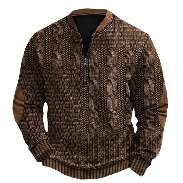 Printed Men's 3D Half Placket Zipper Sweater