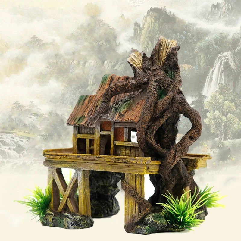 Aquarium Decorations Thatched House Resin Crafts