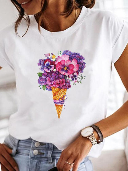 Sommer T-Shirt mit Verschiedenen Aufdruck Muster