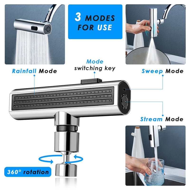 Kitchen faucet, waterfall outlet, splash-proof, universal rotating bubbler, multifunctional water nozzle extension