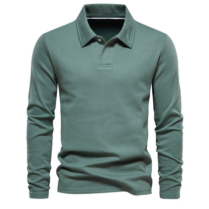 Fashion Lapel Long-sleeved Polo Shirt Men's Casual Solid Color Tops Clothing