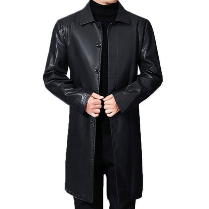 Men's Lapel Pu Leder Mantel