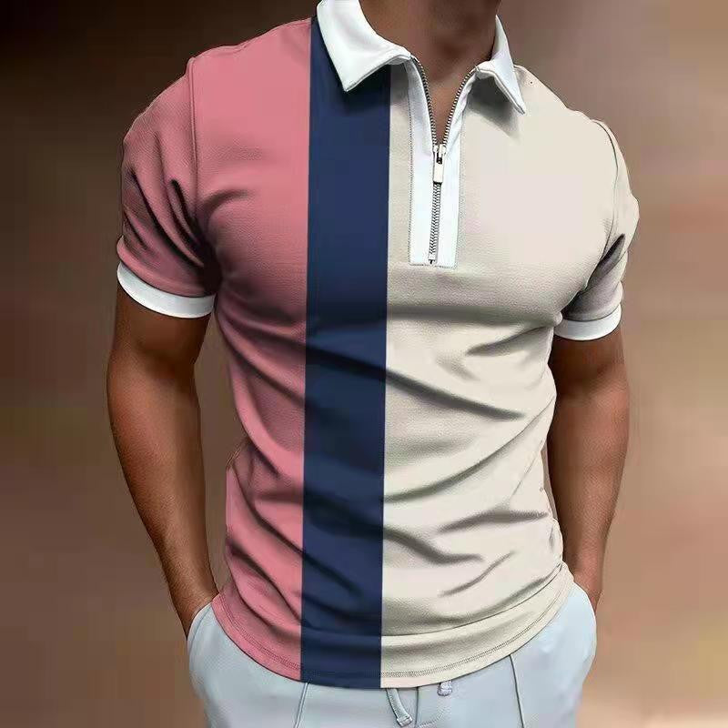 Herren-POLO-Shirt, gestreift, bedruckt, kurzärmelig, T-Shirt mit Revers