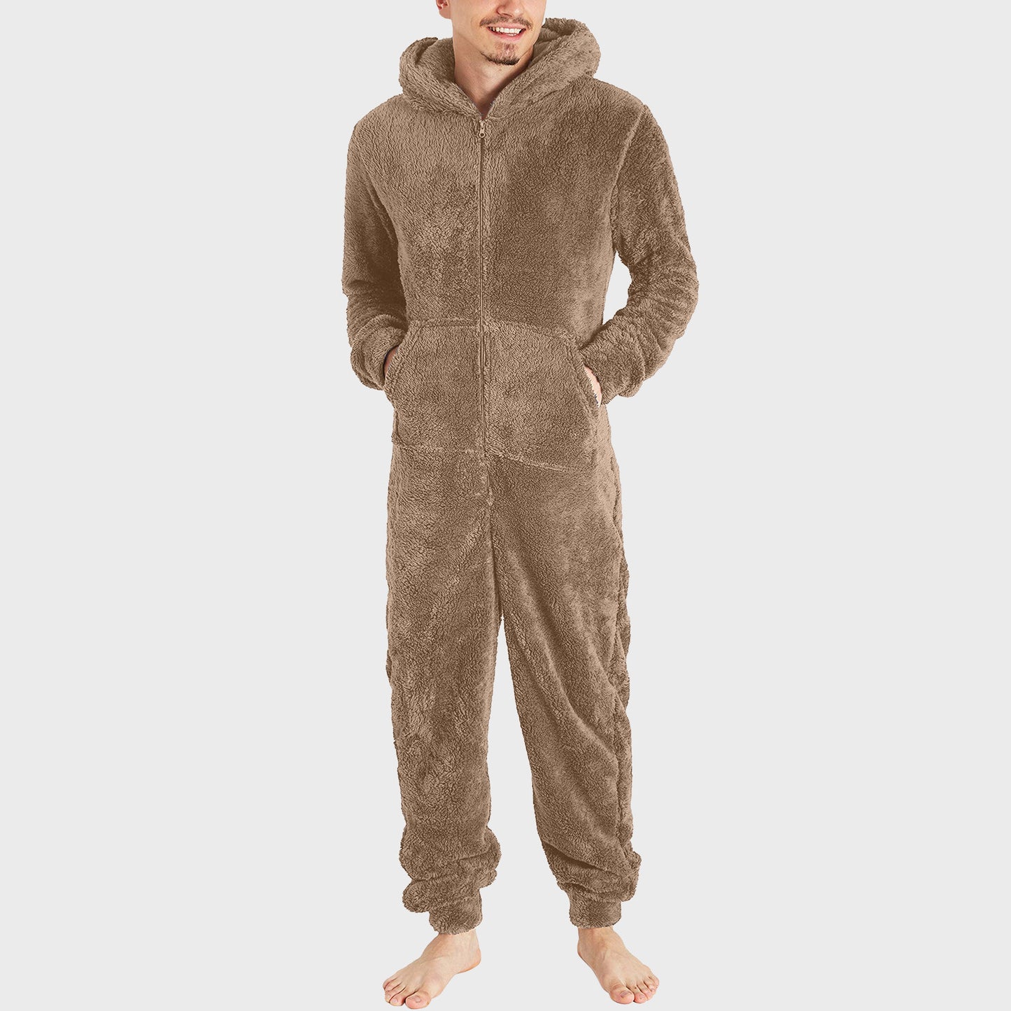 Herrenmode-Thermo-Plüsch-Overall mit Reißverschluss, Thermo-Pyjama