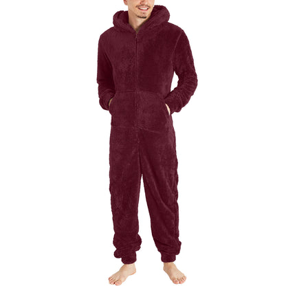 Herrenmode-Thermo-Plüsch-Overall mit Reißverschluss, Thermo-Pyjama