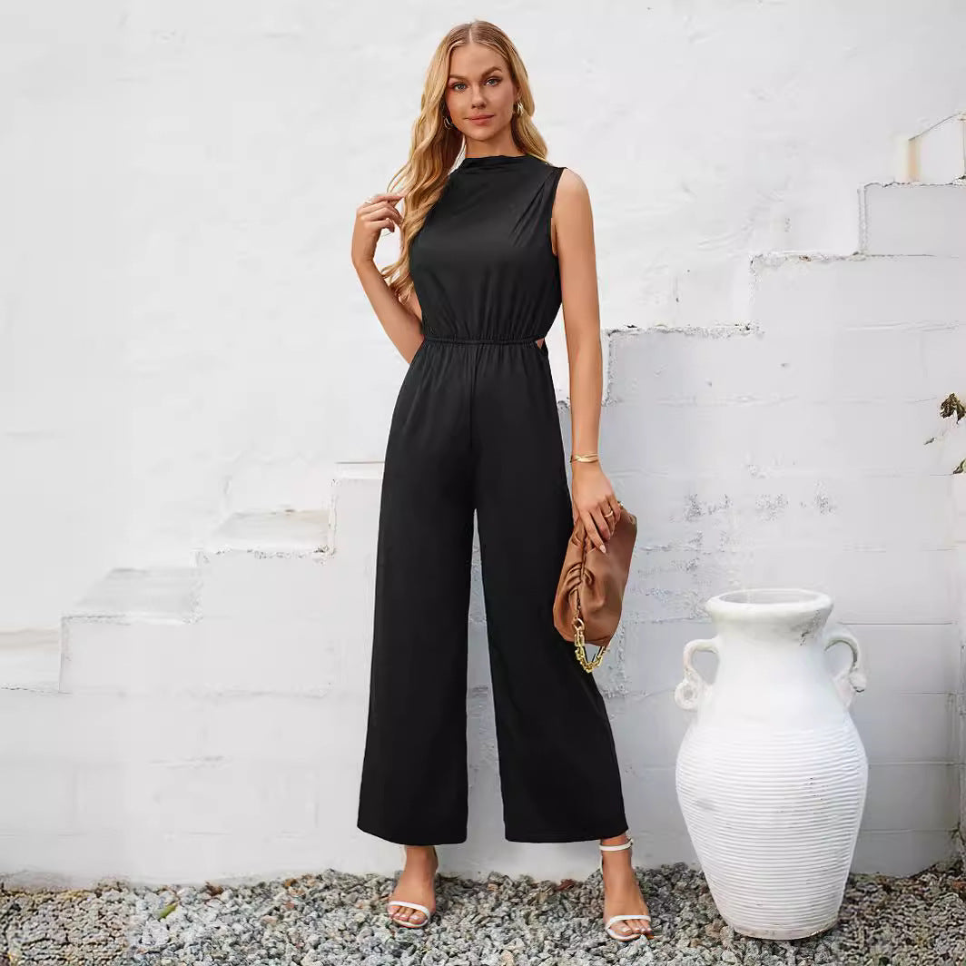 Einfarbiger ausgehöhlter Jumpsuit für Damen