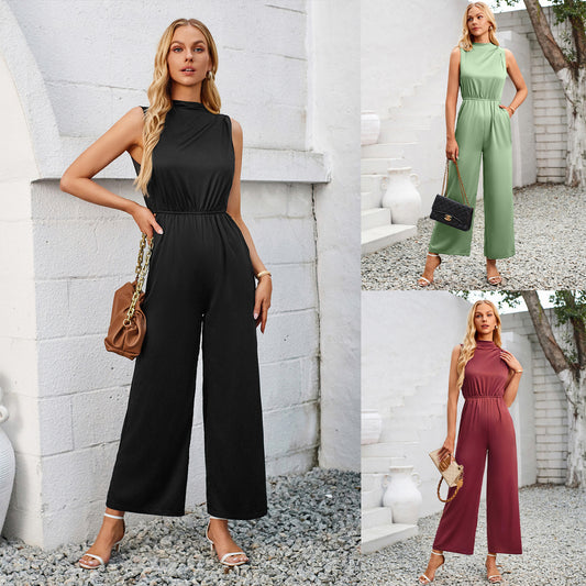 Einfarbiger ausgehöhlter Jumpsuit für Damen