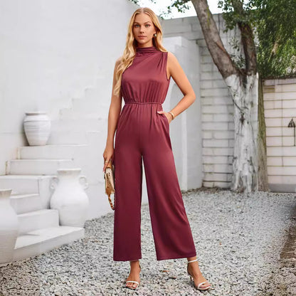 Einfarbiger ausgehöhlter Jumpsuit für Damen