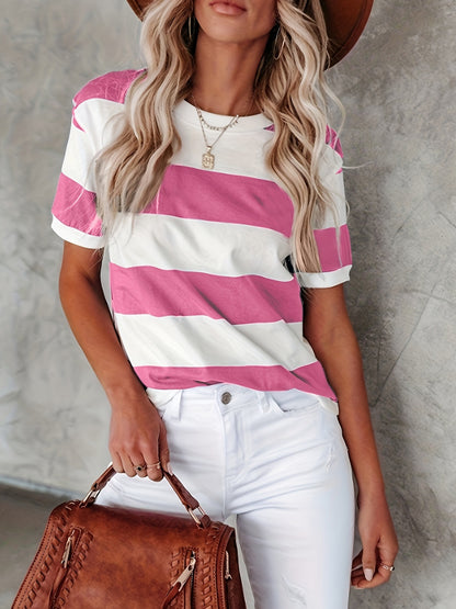 Summer Women's Fashion Striped Printed Short Sleeve Casual T-shirt