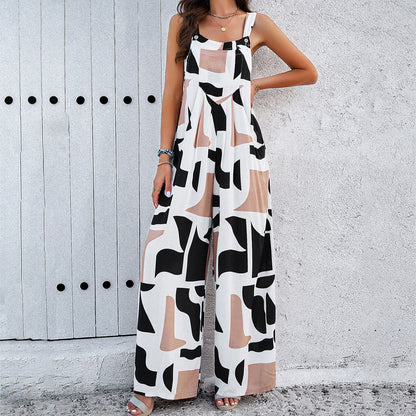 Fashion Print Square Neck Overall mit Taschen Frühling Sommer Casual Lose Overalls Damen Kleidung