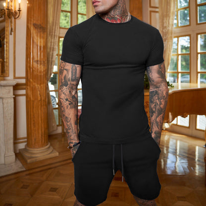 Männer Mode Einfarbig Kurzarm Shorts Set