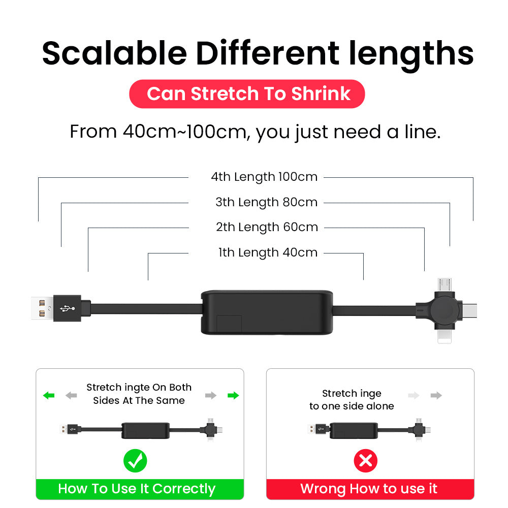 4-in-1-einziehbares USB-Kabel-Typ-C für Ios und Android Geräte