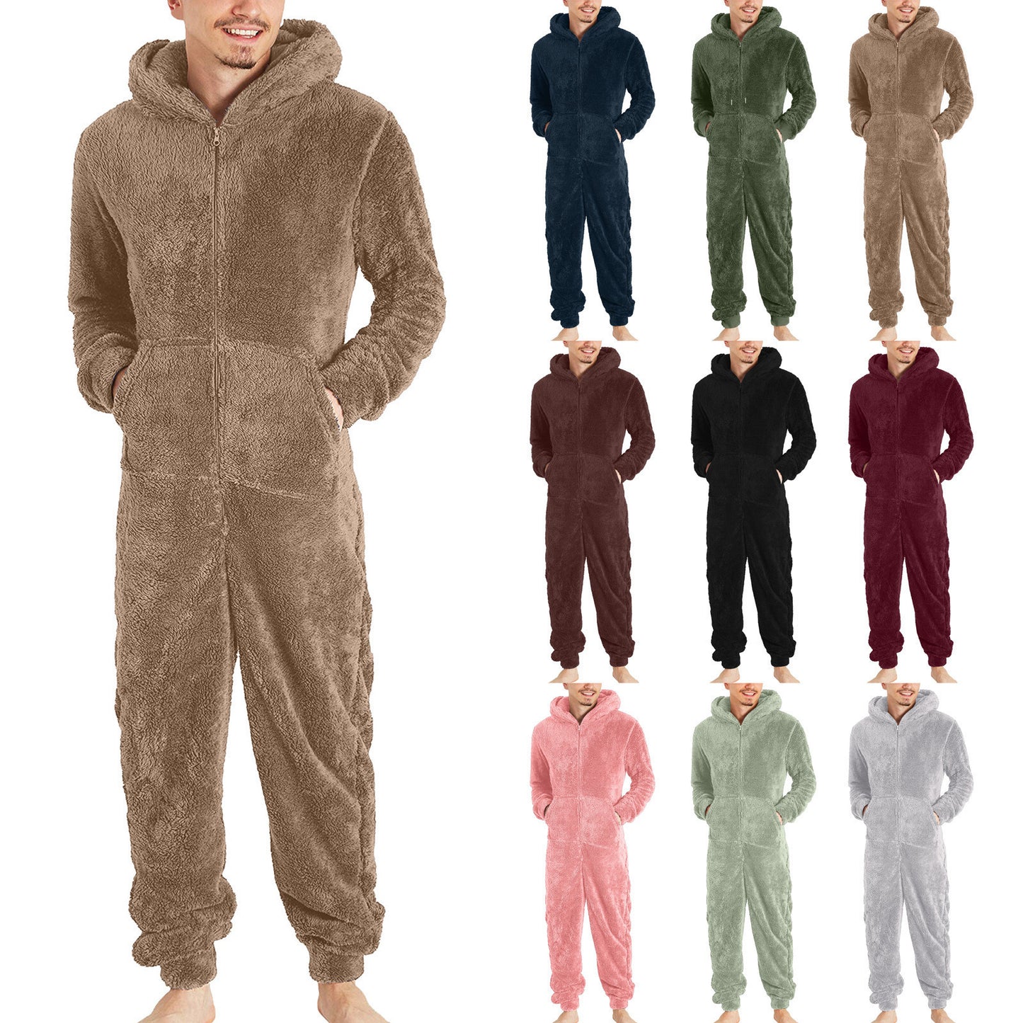 Herrenmode-Thermo-Plüsch-Overall mit Reißverschluss, Thermo-Pyjama