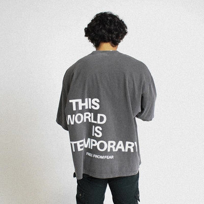 Kurzärmliges T-Shirt mit „This World Is A Temporary“-Aufdruck