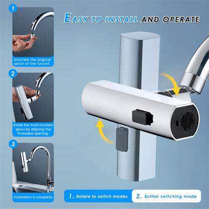 Kitchen faucet, waterfall outlet, splash-proof, universal rotating bubbler, multifunctional water nozzle extension