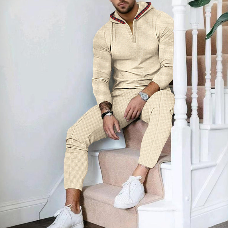 Men's Suit Waffle Hooded Long Sleeve