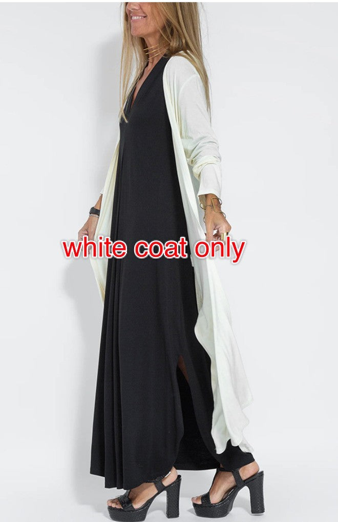 New Solid Color V-neck Sleeveless Dress Long Cardigan Jacket Suit For Women