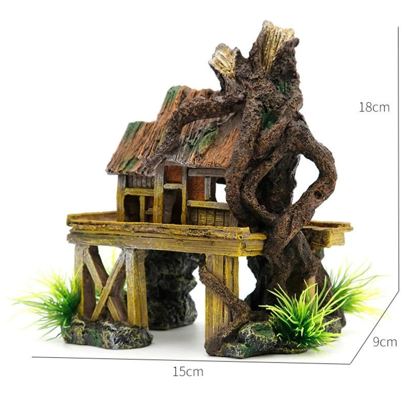 Aquarium Decorations Thatched House Resin Crafts